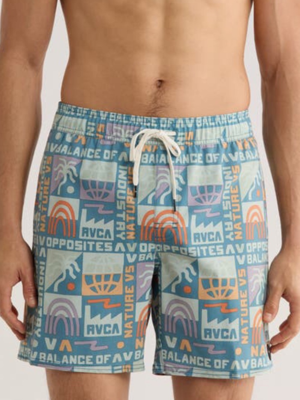 RVCA Teal and Orange Graphic Volley Swim Shorts